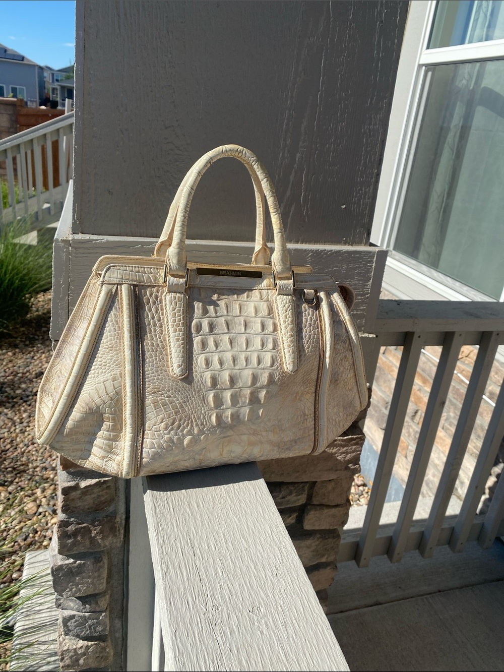 Brahmin Cream Croc-Embossed Satchel Handbag - Women Bags